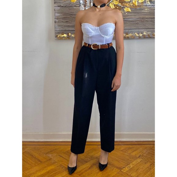 SOLD (VINTAGE) 80's Black Sag Harbor High Rise Tapered Wool Trousers (12) - Picture 4 of 7